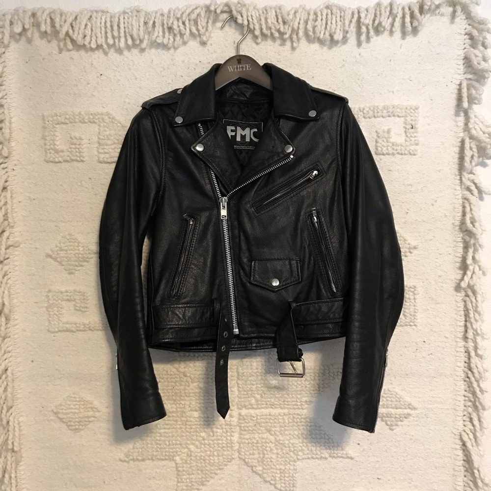 FMC Vintage Black Leather Motorcycle Jacket